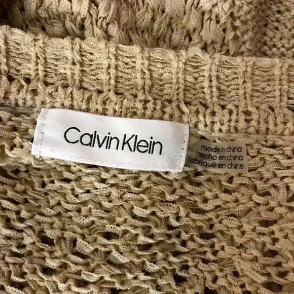Women’s CALVIN KLEIN Beige Loose V-neck Sweater NEW - Picture 4 of 11